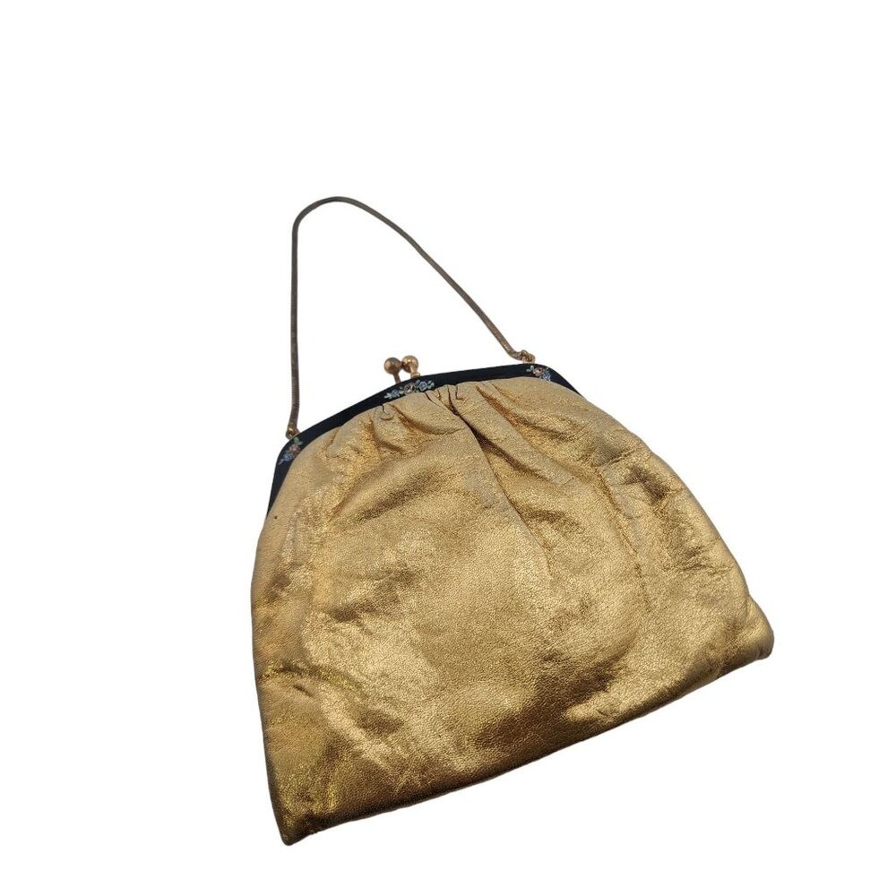 Vintage Gold Leather And Enamel Frame Bag (A6201)